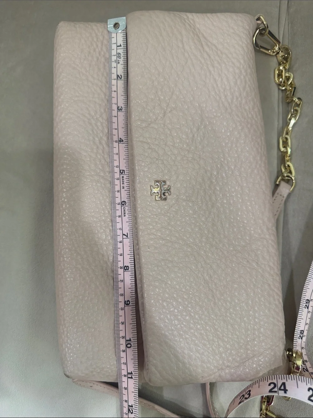 Tory Burch Blush Pebbled Leather Fold-Over Crossbody